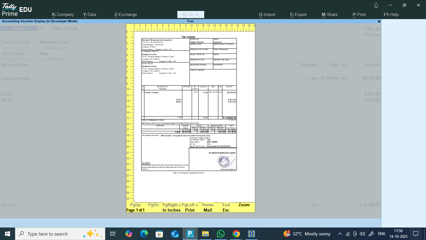 STAMP SIGNATURE IN SALE INVOICE