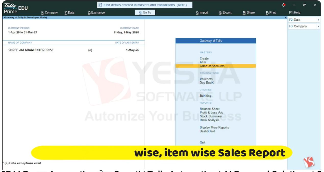 Stock Group | Buyer Wise Sales Inventory Report in Tally Prime (TDL)